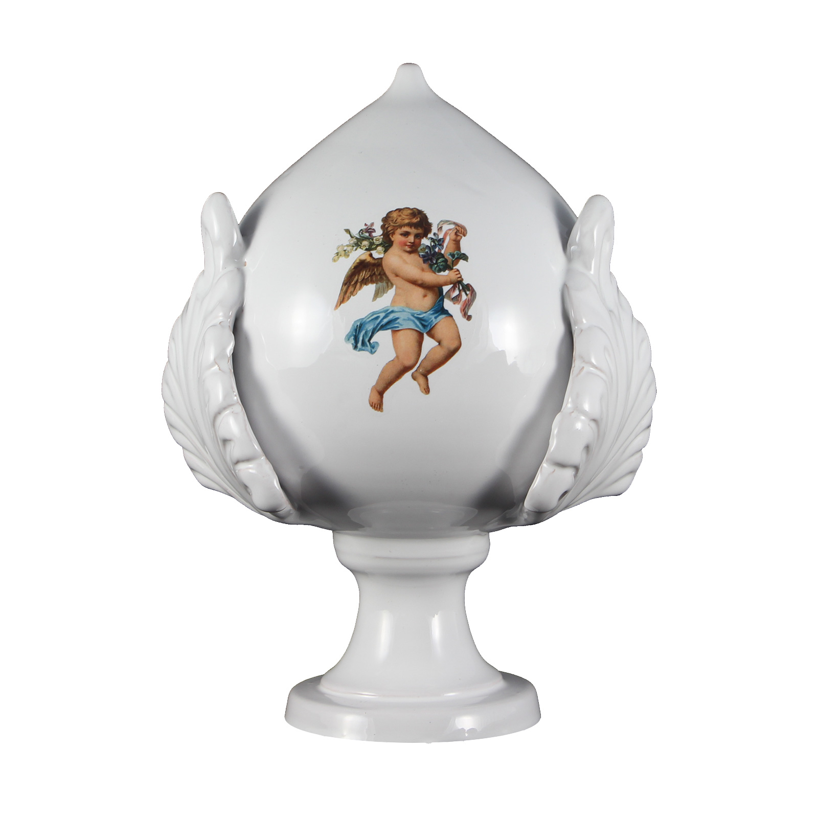 Immagine di Pomo pugliese (pumo) in ceramica decorata - Decorato con angeli - Altezza 18 cm