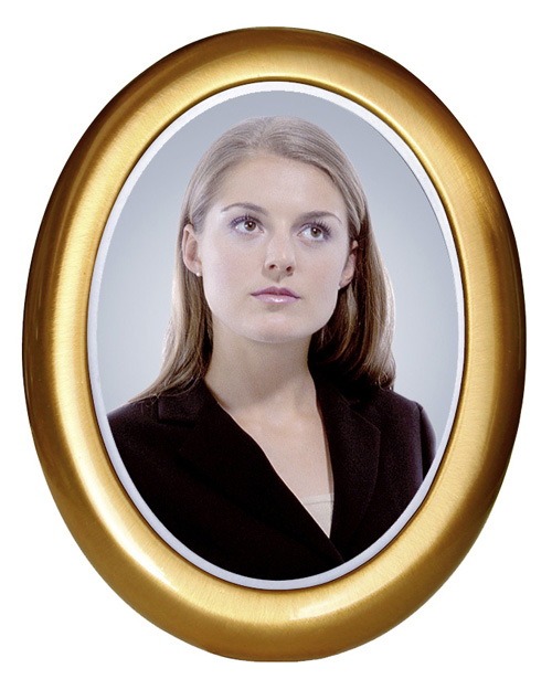 Oval bronze photo frame with porcelain photo