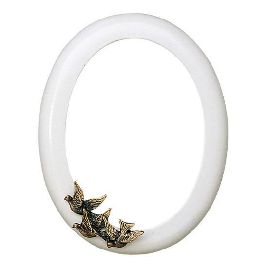 Picture of White finish oval photo frame with doves decoration - Olpe Line - Bianco Volo