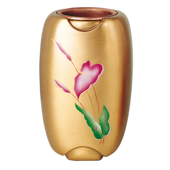 Immagine di Vaso portafiori decorato per lapidi - Olpe anturium - Bronzo