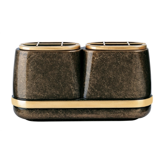 Immagine di Vaschetta portafiori doppia per lapide - Linea Cotile - Bronzo glitter con fascia bronzo