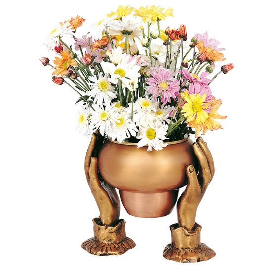 Picture of Flowerpot for gravestones supported by hands - Caritas Line - Bronze (lost wax)