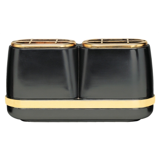 Immagine di Vaschetta portafiori doppia per lapide - Linea Cotile mercurio - Bronzo con fascia oro