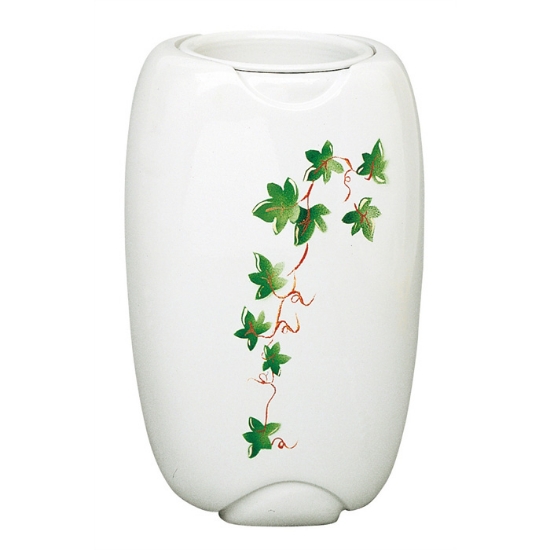 Immagine di Vaso portafiori per lapide - Linea Olpe bianco decorato edera - Bronzo
