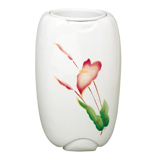 Immagine di Vaso portafiori per lapide - Linea Olpe bianco decorato anturium - Bronzo