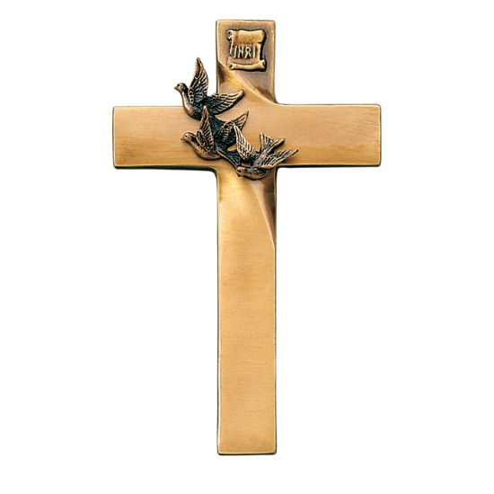Immagine di Croce in bronzo per lapidi con colombe - Linea Olpe Volo