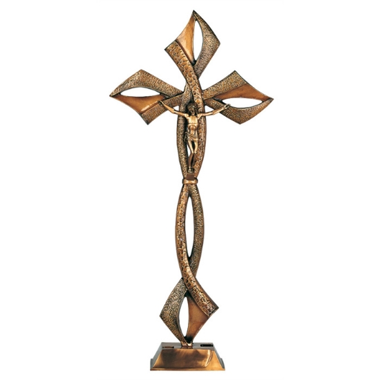 Imagen de Crucifijo de bronce sobre una cruz estilizada - Barras en forma de grandes tallos