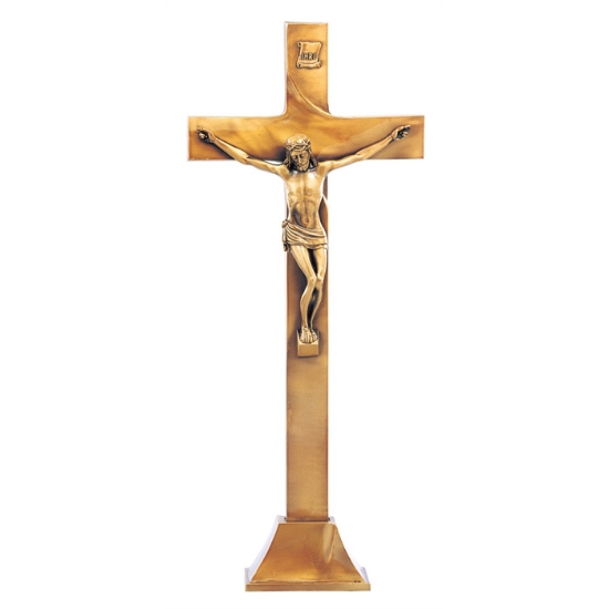 Immagine di Crocifisso in bronzo su croce rettangolare con base quadrata