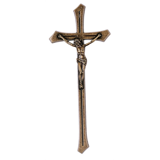 Imagen de Crucifijo de bronce Glitter en cruz con esquinas redondeadas de estilo clásico