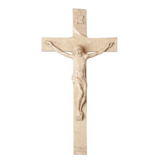 Image sur Grande croix simple en bronze avec crucifix - Finition marbre Botticino