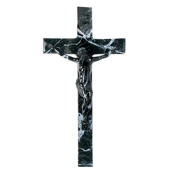 Image sur Grande croix simple en bronze avec crucifix - Finition marbre Marquinia noir