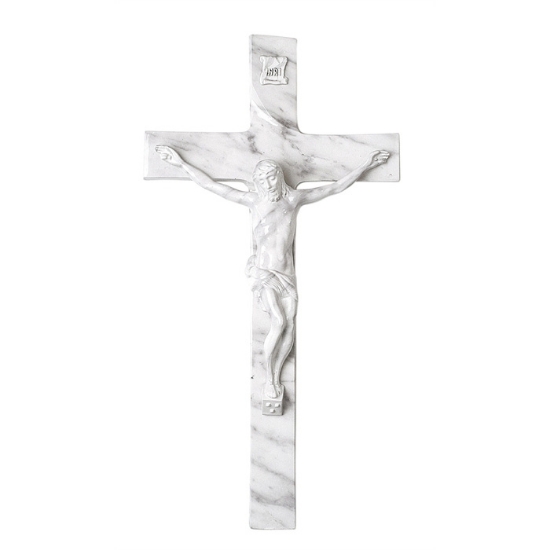 Image sur Grande croix simple en bronze avec crucifix - Finition marbre Carrare