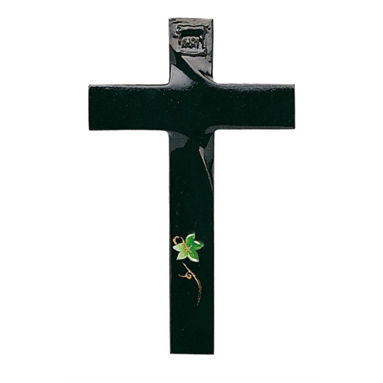 Image sur Croix en bronze décorée pour pierres tombales - Finition noire - Ligne Olpe Edera