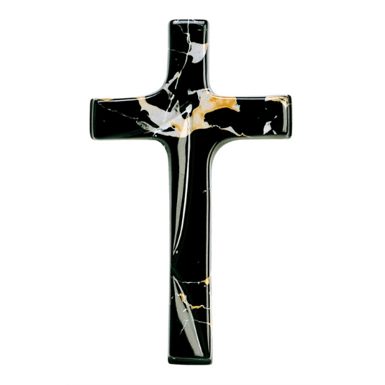 Immagine di Croce in porcellana per lapidi - Finitura marmo Portoro