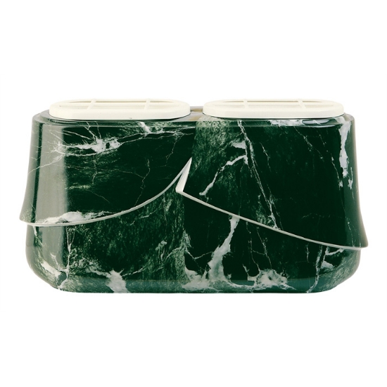 Immagine di Vaschetta portafiori doppia per lapide - Linea Victoria Verde Alpi - Porcellana