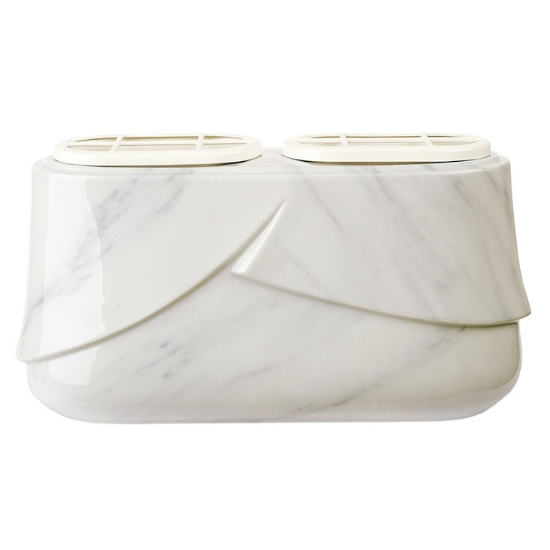 Immagine di Vaschetta portafiori doppia per lapide - Linea Victoria Carrara - Porcellana