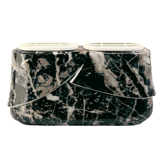 Immagine di Vaschetta portafiori doppia per lapide - Linea Victoria marmo nero - Porcellana