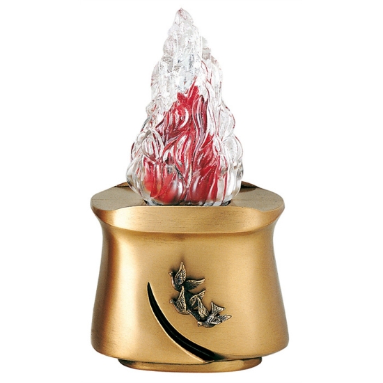Immagine di Lampada votiva per lapidi per loculi decorata con colombe - Linea Idria - Bronzo