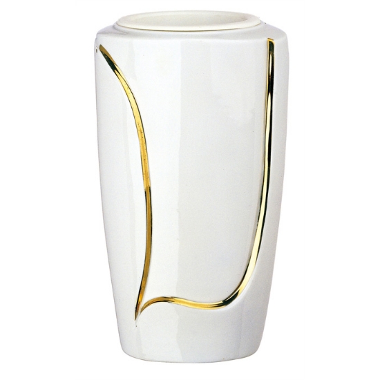 Immagine di Vaso portafiori per loculi cinerari e ossari - Linea Decoro bianco filo oro - Porcellana