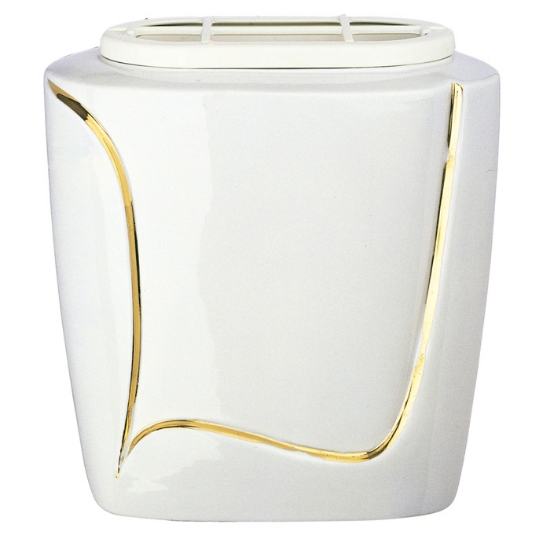 Immagine di Vaschetta portafiori per lapide - Linea Decoro bianco filo oro - Porcellana