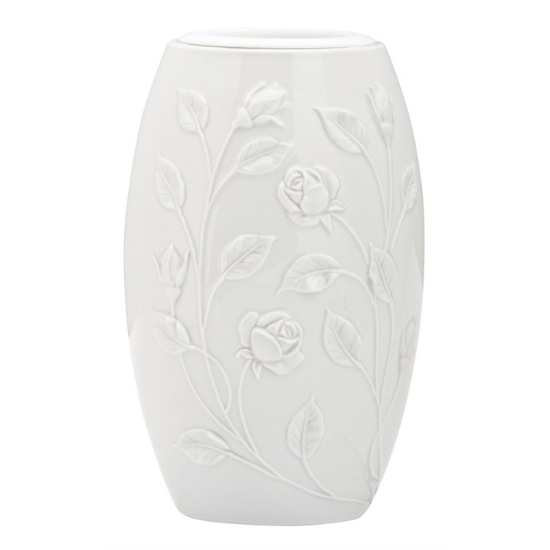 Image sur Grand vase à fleurs pour pierre tombale ou monument de cimetière - Ligne Branches de roses blanches - Porcelaine