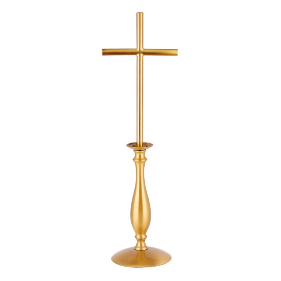 Immagine di Croce in bronzo lucido - Barre a sezione cilindrica su base candeliere