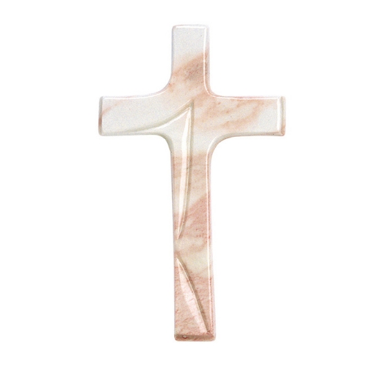 Imagen de Cruz de porcelana para lápidas - Acabado mármol rosa