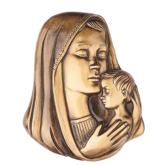 Immagine di Targa con bassorilievo in bronzo per lapide - Madonna con bambino (Cera persa)