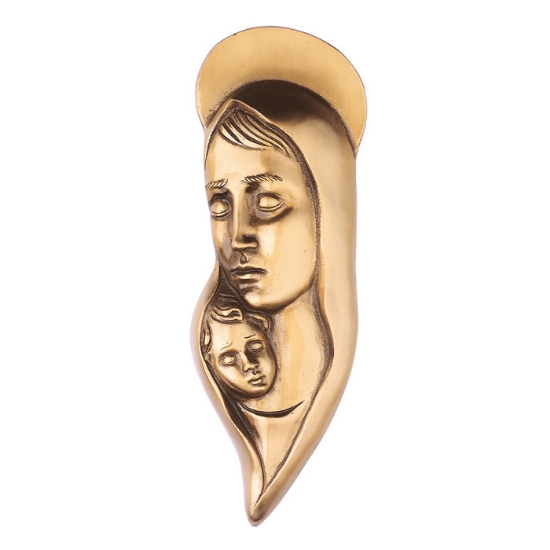 Immagine di Targa stilizzata in bronzo per lapide - Madonna con bambino (Cera persa)