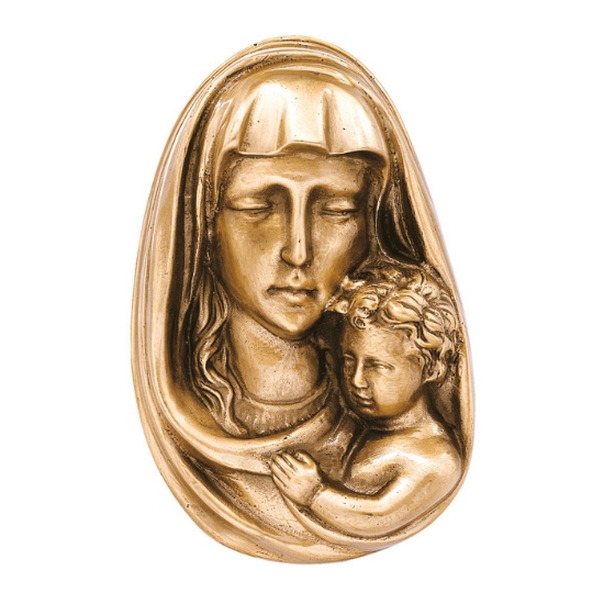 Image sur Plaque en bronze stylisée pour pierre tombale - Madone avec voile et enfant dans les bras