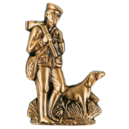 Imagen de Placa con bajorrelieve en bronce para lápida - Cazador con perro de caza