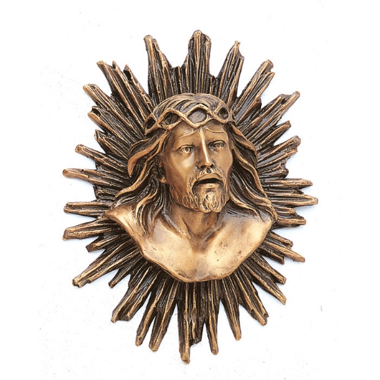 Imagen de Placa con bajorrelieve en bronce para lápida - Rostro de Cristo con rayos de luz