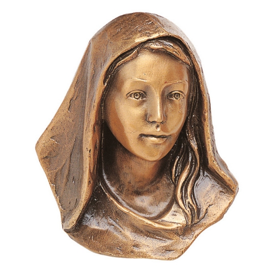 Imagen de Placa con bajorrelieve en bronce para lápida - Rostro de Madonna con velo (Cera perdida)