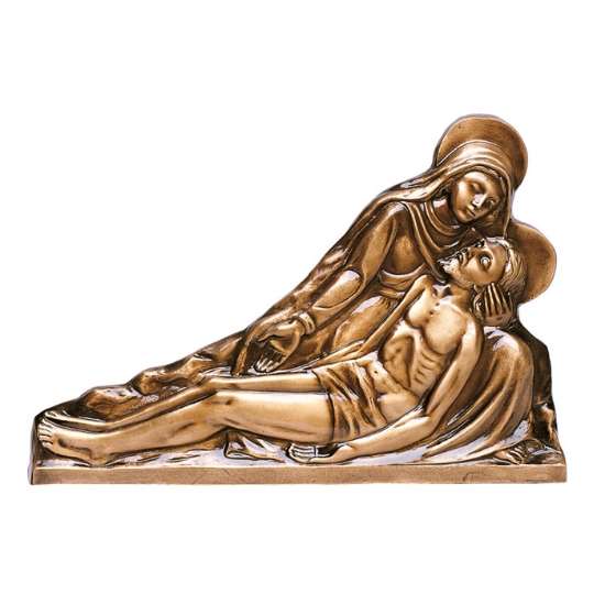 Image sur Plaque avec bas-relief en bronze pour pierre tombale - Statue de piété avec Christ reposant sur ses genoux