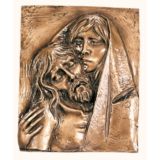 Image sur Plaque avec bas-relief en bronze pour pierre tombale - Représentation de la Pietà (cm 45x36)
