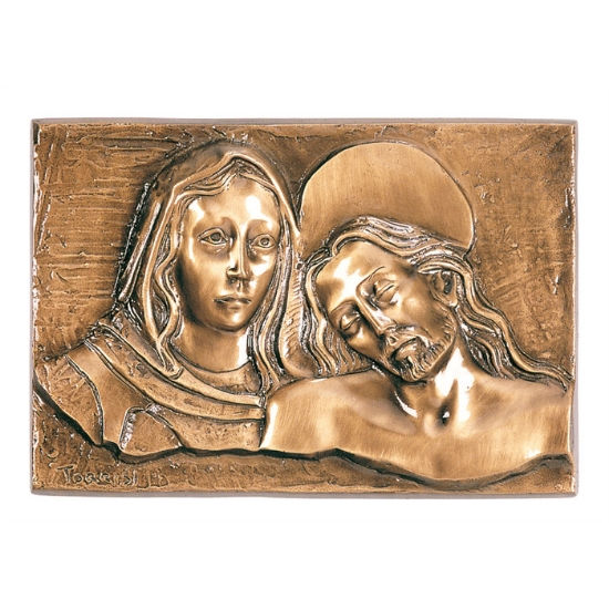 Image sur Plaque avec bas-relief en bronze pour pierre tombale - Représentation de la Pietà (cm 26x60)