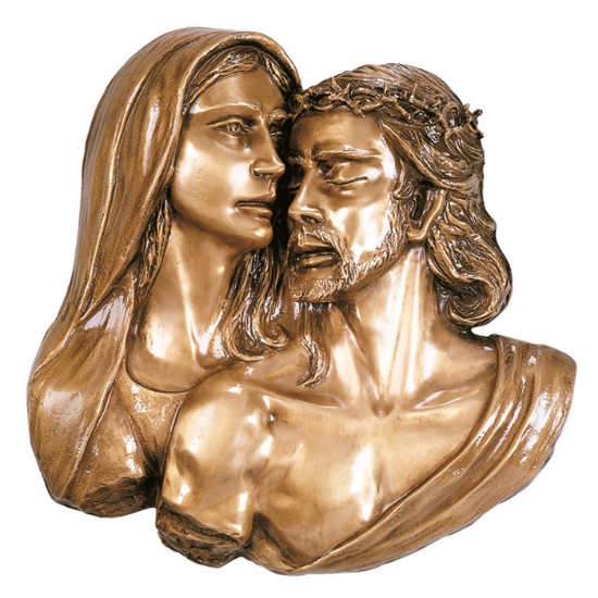 Image sur Plaque avec bas-relief en bronze pour pierre tombale - Statue demi-longueur de la Pietà avec visages rapprochés