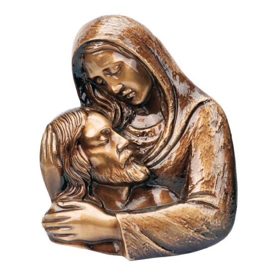 Image sur Plaque avec bas-relief en bronze pour chapelle de cimetière - Madonna et Christ