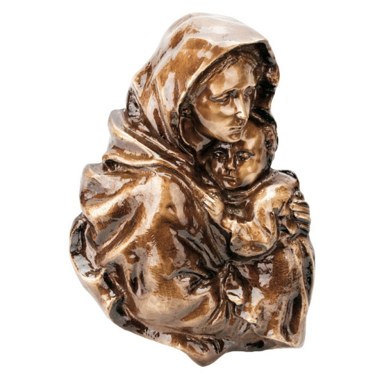 Image sur Plaque avec bas-relief en bronze pour chapelle de cimetière - Vierge Marie avec l'enfant Jésus dans ses bras