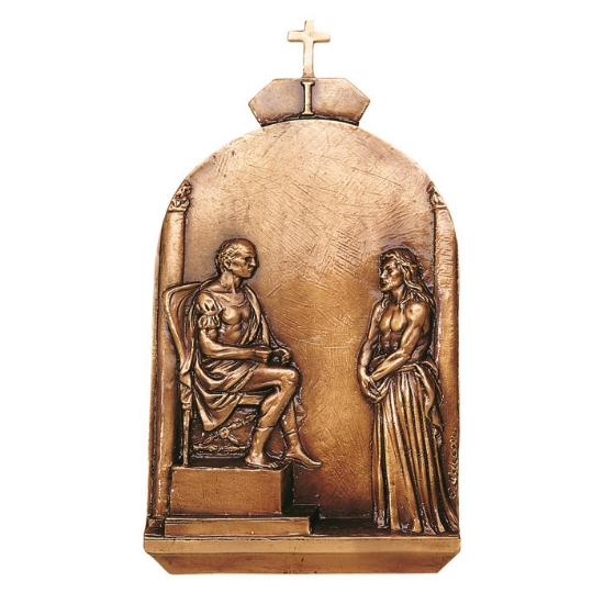 Image sur Plaque avec bas-relief en bronze pour pierre tombale - Via Crucis, I Station
