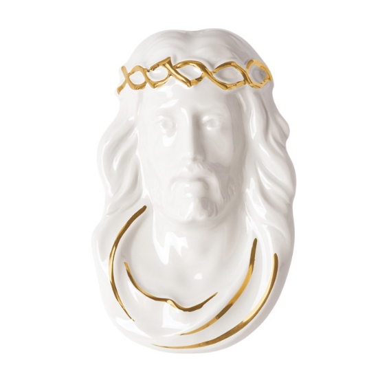 Immagine di Targa con bassorilievo in porcellana per lapide - Cristo contorni dorati