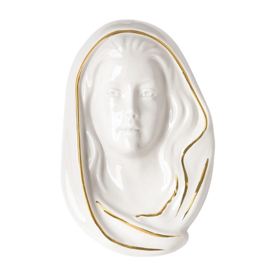 Image sur Plaque avec bas-relief en porcelaine pour pierre tombale - Vierge aux contours dorés