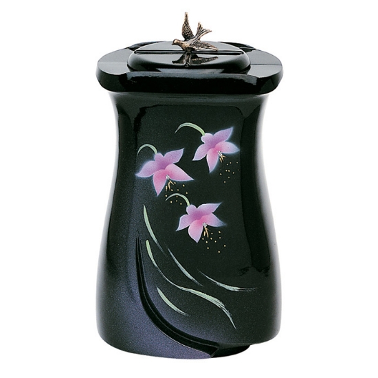 Imagen de Urna para cenizas de cremación de bronce acabado ceramismalt negro con decoración floral - Línea Idria (cm 28)