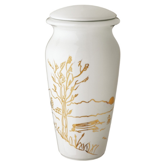 Imagen de Urna para cenizas de cremación - Porcelana blanca decorada con orejas doradas - Línea Venere