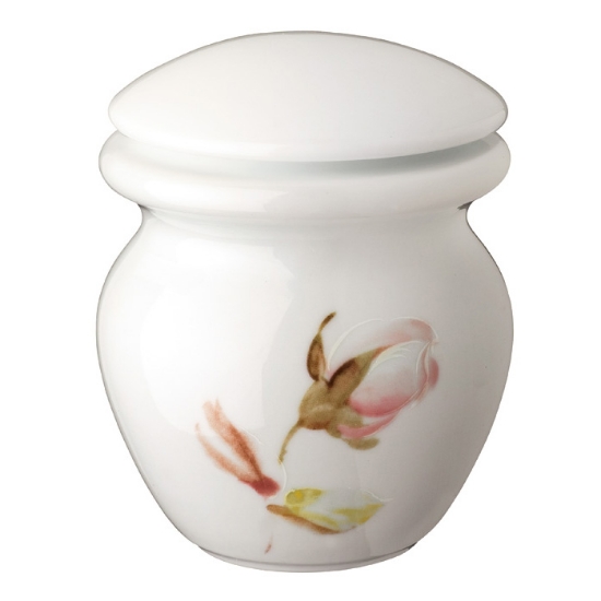Imagen de Urna para cenizas de cremación pequeña - Porcelana blanca con decoración de rosas - Línea Venere