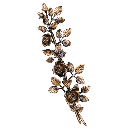 Picture of Decorative rose branch for gravestones - Large straight - Polished bronze