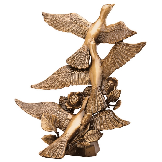 Image sur Statue en bronze pour monuments et chapelles de cimetière - Représentation de colombes en vol