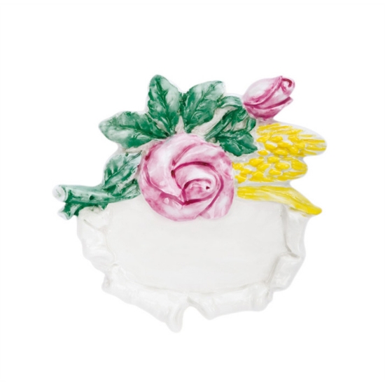 Immagine di Targa per lapidi in porcellana bianca decorata con rose e spighe di grano colorate