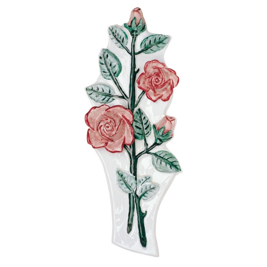 Image sur Branche de roses décorative pour pierres tombales - Porcelaine couleur rose et vert