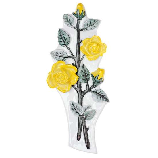 Image sur Branche de roses décoratives pour pierres tombales - Porcelaine, couleur jaune et verte